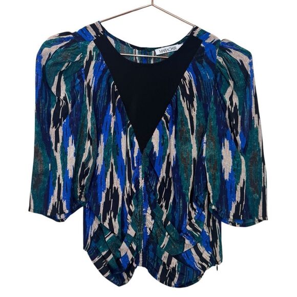 NEW Maria Cher Noia Abstract Silk Blouse Size Large - Picture 1 of 5